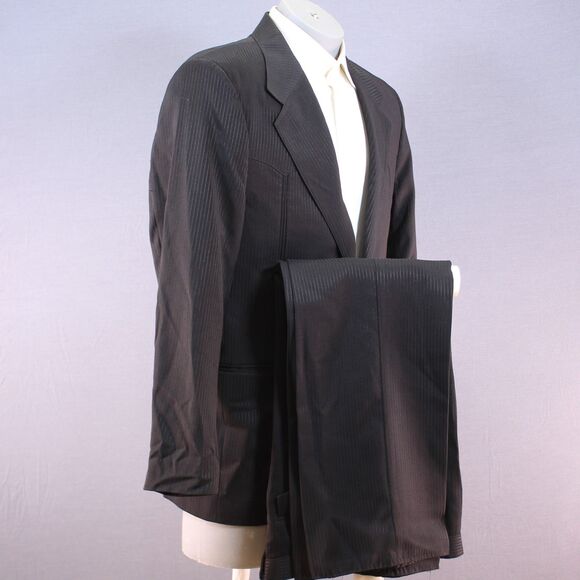 Saxifon USA Western 2 Piece Suit Black Striped Polyester 40S Flat Fronts 33" W - Picture 1 of 10